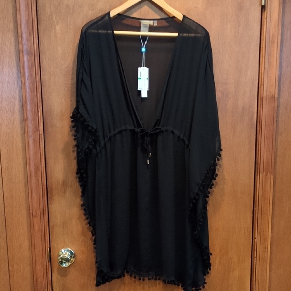 Bleu Rod Beattie Gypset Chiffon V-Neck Caftan Swim Cover Up In Blavk Size L - Picture 3 of 11